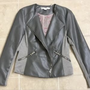 Via Spiga Women's M Faux Leather Gray/Light Gray Asymmetrical Zip Front Jacket